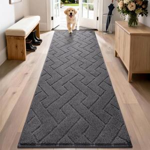 PURRUGS Dirt Trapping Door Mat 24" x 84", Non-Slip Machine Washable Entry Rug, Dog Doormat, Indoor Front Door Mat, Super Absorbent Entryway Rug for Muddy Shoes & Paws, Charcoal