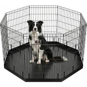 PJYuCien Dog Playpen with Bottom Pad - Metal Foldable Exercise Pen, 8 Panels 36" H x 24" W Indoor Outdoor Pet Fence Puppy Crate Kennel, Black