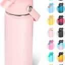 18oz Insulated Stainless Steel Water Bottle, Wide Mouth Double Wall Vacuum, Silicone Straw, Sweat & Leak Proof, BPA Free Insulated Water Flask for Travel, Keep Cold 24h Hot 12h, Coral Pink