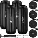 Boat Fenders 4 Pack 10 x 28 Inches Ribbed Center Hole Boat Fenders Bumpers for Docking, Comes with Ropes and Pump to Inflate , Obsidian Black
