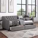 Twin Size Upholstered Daybed with Storage Drawers, Linen Fabric SofaBedframe w/Wood Slat Support for Bedroom Guest Room, No Box Spring Needed, Gray