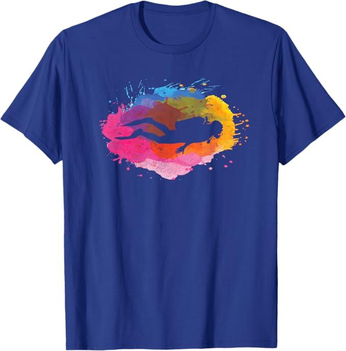 Scuba Diving Retro Watercolor T-Shirt L