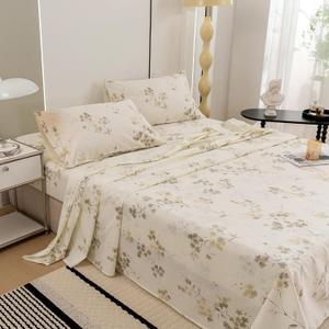 ECOCOTT 2 Piece Sheets Set Queen Size, Vintage Floral Print Patten Deep Pocket Sheets - Extra Soft Breathable & Cooling Bed Sheets