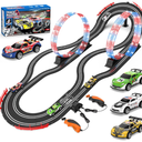 2in1 Slot Car Race Track Set with 4 HighSpeed Cars, Electric Track, Dual Racing Game with 2 Controllers, Circular Overpass Design Featuring Flash Tracks. Toy Gift for Boys Kids Ages 46 68 812