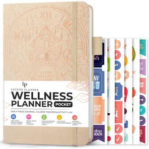 Legend Wellness Planner & Food Journal Pocket  Daily Diet & Health Journal with Weight Loss, Measurement & Exercise Trackers  Lifestyle & Nutrition Diary  Lasts 6 Months, 3.9x6.3  Seashell (Seashell Gold Foil)