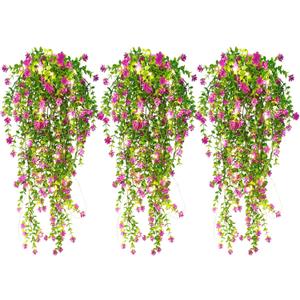 RECUTMS Artificial Hanging Plants with Lights Fake Hanging Plant Faux Eucalyptus Leaf Greenery Vine Outdoor UV Resistant Plastic Plants Home Garden Wedding Party Indoor Outdoor Decorations (Fuchsia)