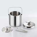 Double-Wall Stainless Steel Wine Ice Buckets with Lid,Tong&Strainer, for Cocktail Bar,Parties Chilling Beer Champagne,Keep Ice Frozen Longer for Outdoor or Indoor,Picnic (1.3L)