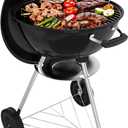 18 inch Charcoal Grill, Portable Kettle BBQ Grills, Perfect BBQ Gift, Durable & Easy to Assemble, Round Barbecue Grill with Wheels and Lid for Outdoor Cooking, Patio and Beach, Black