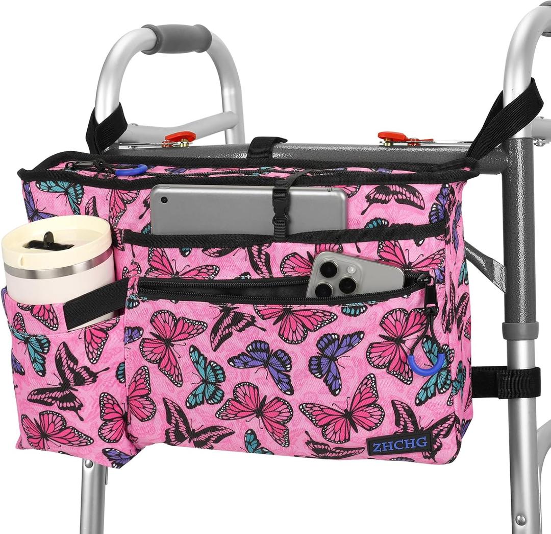 ZHCHG Walker Bag with Cup Holder, Walker Accessories for Seniors Detachable
Foldable Walker Basket with Large Capacity, Best Gift- Black (Not Fit Rollator Walkers)- Light Pink