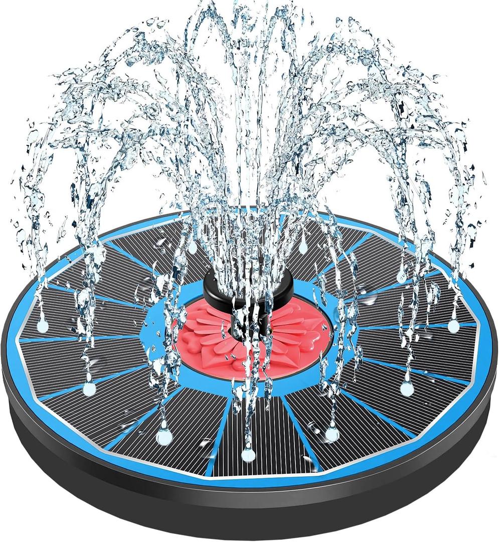 Solar Fountain with Pink Flower,Solar Bird Bath Fountains No Battery Glass Solar Panel,Solar Water Pump Fountain for Bird Bath Garden Small Ponds Outdoor Dcor(Blue)