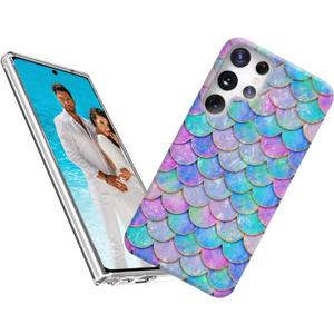 for Samsung Galaxy S25 Ultra Case for Girl Women, Glitter Mother of Pearl Shiny Sparkle Bling Slim Soft TPU Phone Cover for Galaxy S25 Ultra,Cute Graceful Fun Pink Blue Mermaid Tail