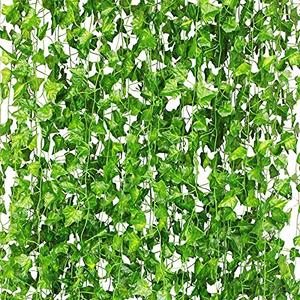 CQURE 24 Pack 168Ft Artificial Ivy Fake Vines,Ivy Garland Greenery Garland Fake Hanging Plants Vines Aesthetic Green Leaves for Bedroom Wedding Party Garden Wall Room Decor