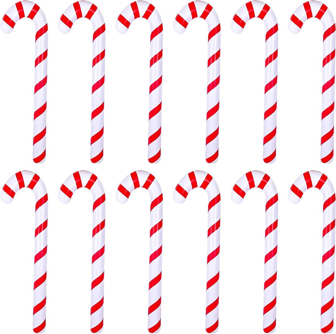 12 Pieces 35 Inch Inflatable Christmas Candy Canes Inflatable Candy Sticks for Christmas Indoor Outdoor Decorations Party Favors (Color Set 1)