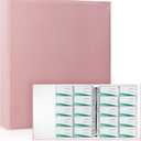 BYSTER A4 Business Card Organizer, PU Leather Card Binder with 30 Pack Sleeves (600 Pockets), Business Card Holder Book for Credit Cards, Membership Cards, and More - Pink