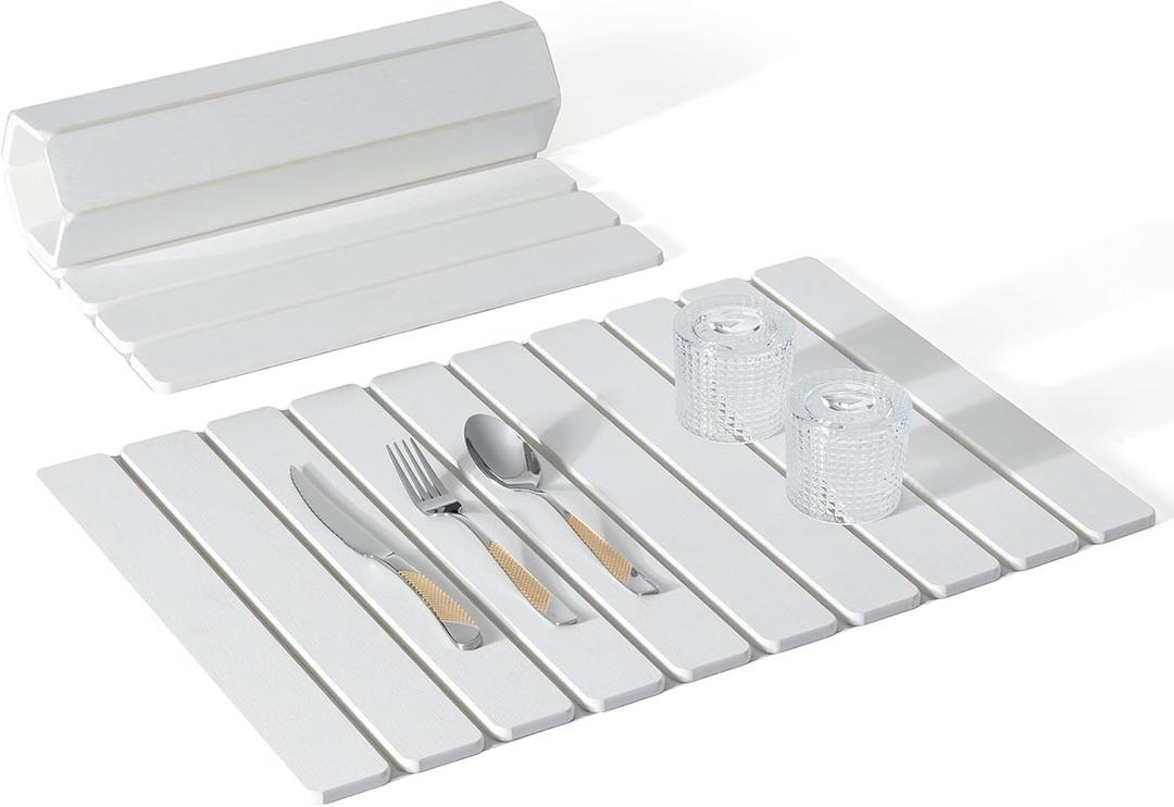 Large Stone Dish Drying Mat for Kitchen Counter, 24"16" Quick Dry Collapsible Diatomaceous Earth Mat  Super Absorbent Foldable Drying Pad for Dishes (White, 23.2" x 15.4")