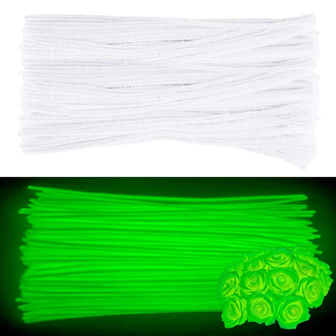 100PCS Pipe Cleaners, Glow in The Dark Chenille Sticks, Glowing Solid Color Pipe Cleaners Set for Art and Craft Projects Creative DIY Decorations