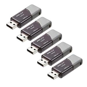 PNY 128GB Turbo Attaché 3 USB 3.0 Flash Drive 5-Pack – Grey, P-FD128X5TBOP-MP, 100MB/s, Light-Weight Durable - Data Storage and Transfer