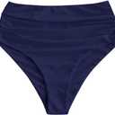 ZAFUL Women High Waisted Bikini Bottoms Ruched Swimsuit Bottom Tummy Control Bathing Suit Bottoms (M, Navy Blue)