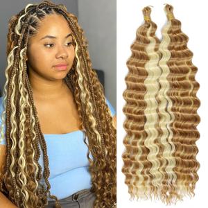 Eerya Long Curly Braiding Hair 18 Inch 2 Packs Ocean Wave Crochet Hair for Black Women Deep Wave Braiding Hair for Boho Braids(18inch,#P27/613)