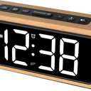Netzu Wooden Alarm Clock, Loud Digital Plug-in Clock with 5 Volumes, 12 Ringtones, Manual DST, Snooze for Heavy Sleepers Bedroom Wood Decor (White)