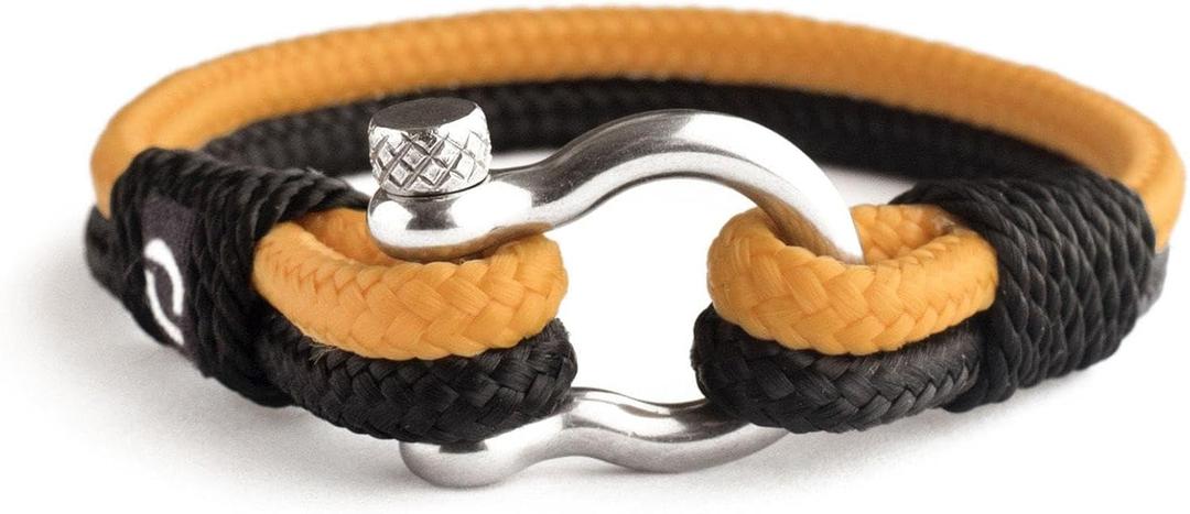 Mens Rope Bracelet - Stainless Steel Silver Shackle, Extremely Durable and Scratch Resistant Waterproof Paracord, Handmade, Nautical Wristband for Men (Yellow)