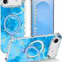 for iPhone Air Case/iPhone 17 Air Case,[Compatible with MagSafe][Invisible Magnetic Ring Stand],Slim Shockproof Wavy Women Girls Cover for Apple iPhone 17 Air 6.5"(2025),Blue/Gold