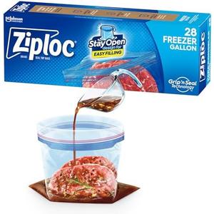 Pack of 3 Ziploc Gallon Food Storage Freezer Bags, New Stay Open Design with Stand-Up Bottom, Easy to Fill, 28 Count