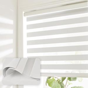 Cordless Zebra Blinds for Windows Shade Dual Layer Free-Stop Light Filtering Blackout Roller Blinds Thermal Insulated Privacy Protection, Inside or Outside Mount(White,33.5''W x 72''H)