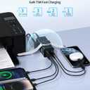 75W PD GaN3 Wall Rapid Charger Extension Cord with 3 U.S. AC Outlets and 1 Watch Wireless Charger, 2 USB-A Ports and 3 USB-C Ports, 9-in-1 Adapter for Office, Bedroom and Home