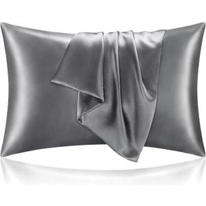 BEDELITE Satin Pillowcase with Zipper 2 Pack, Dark Grey Pillow Cases Standard Size, Super Soft and Cooling Similar to Silk Pillow Cases, Gift for Women Men(20x26 Inches)