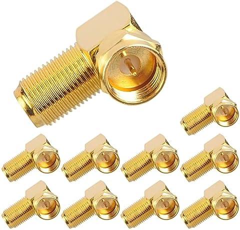 VCE 90 Degree Gold-Plated F Type Male to Female Right Angle Coax Connector - 10-Pack, Fits Tight Spaces