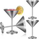 4-Pack Stainless Steel Martini Glasses - Metal Martini Glasses, Unbreakable Travel-Ready Cocktail Glass Set, 8.5oz Shatterproof Barware with Sandblasted Finish, 4.72 inches x 6.3 inches