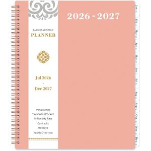 2026-2027 Monthly Planner - Monthly Planner 2026-2027, Jul. 2026 - Jun. 2027, 9" x 11", 12-Month Planner, Tabs & Pocket, Twin-Wire Binding - Rosy Pink