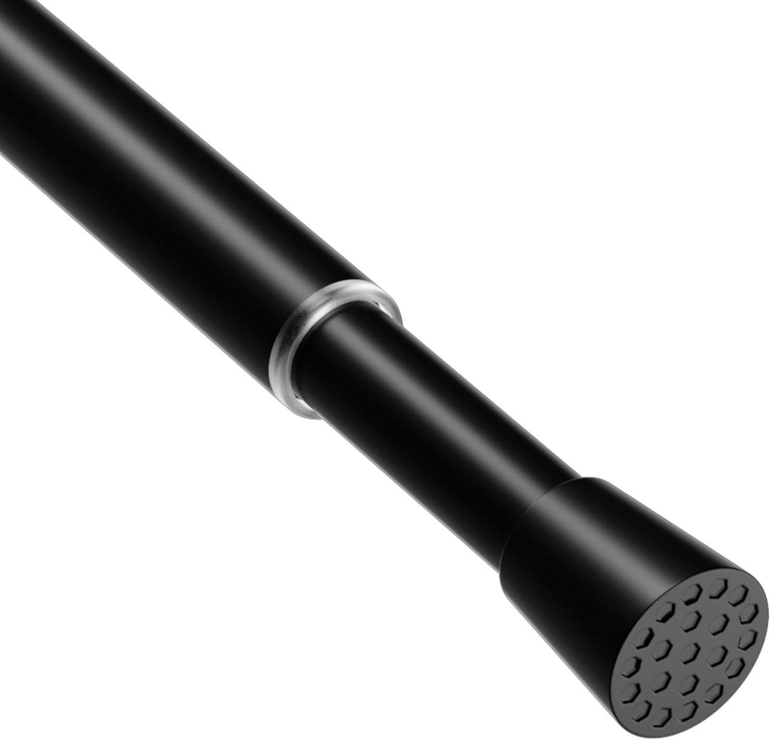 Adjustable curtain rods for windows 23-39 Inches for curtains Tension Rods for curtain rod no drilling.closet tension rods for hanging clothes,cafe curtain tension rod (Black-1PCS)