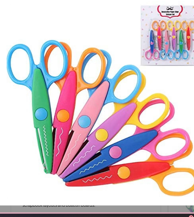 Craft Scissors Decorative Edge, Zig Zag, Kids Safety Design Pattern Scissors for Kids Toddler Adults, Crafting Scrapbooking Supplies for School, 6 Pack