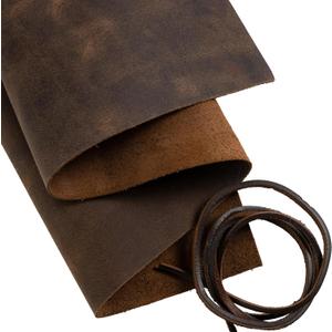 Moonster Genuine Leather Sheets for Crafts, Tooling Leather Sheet 12"x24"  Full Grain Buffalo Leather Fabric, Leather Crafting Kit, Veg Tan Leather for Leather Craft with 36" Cord  Soft Brown