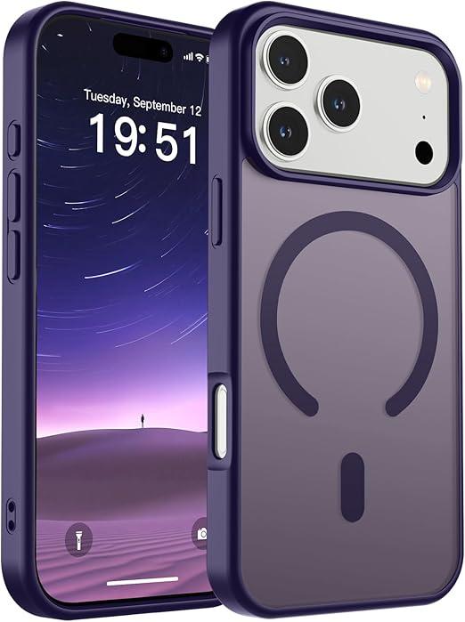 SUPFINE Magnetic for iPhone 17 Pro Case (Compatible with MagSafe) (Military Grade Drop Protection) Translucent Matte Shockproof with Anti-Fingerprint Phone Cover 2025, Dark Purple