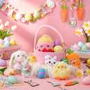 Wangchao Craft My First Easter Basket for Baby with Prefilled Plush Bunny Egg Chick Carrot 6 Pcs Stuffed Easter Basket for Girl Boys Infant Kids, Easter Party Supplies Favor Set, Pink