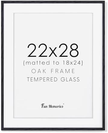 22x28 Black Picture Frame, 22x28 Poster Frame - Solid Oak Wood and Tempered Real Glass, 22x28 Frame with Mat for 18x24, Black Wood Frame 22 by 28, 22"x28" Art Frame