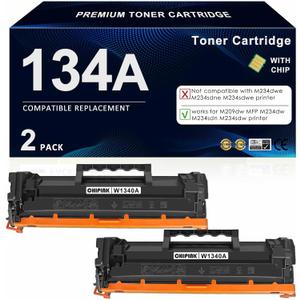 134A Black Toner Cartridge (with Chip) Replacement Compatible for HP 134A Toner Cartridge W1340A 134X W1340X Ink for Laser 209dw MFP M234dw M234sdw Printers (2 Pack, Black)