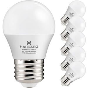 hansang E26 Appliance Light Bulb, 2700K Warm White, 60 Watt Equivalent Small Light Bulb, E26 LED Bulb for Ceiling Fan, A15 Light Bulb, 600lm 120V, CRI85+, Eye Protection, 120V, Non-Dimmable 6 Pack
