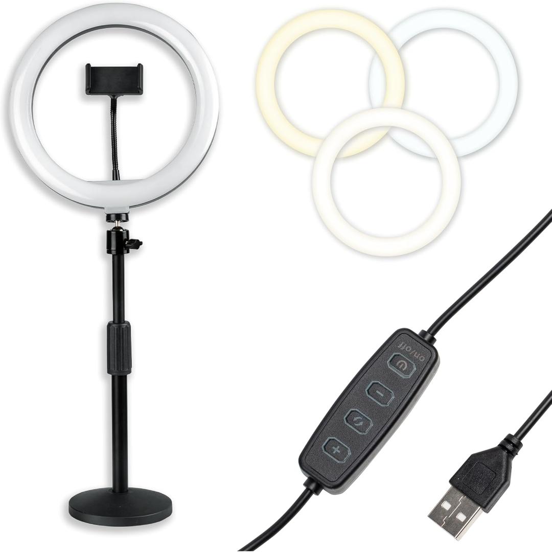 Gator Frameworks 10-Inch LED Desktop Ring Light Stand with Phone Holder and Compact Weighted Base