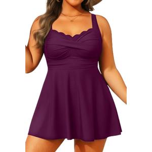 Aqua Eve Plus Size Swim Dress - Two Piece Tankini Tummy Control Bathing Suit with Shorts 2025 Swimsuit (Purple, 18W)