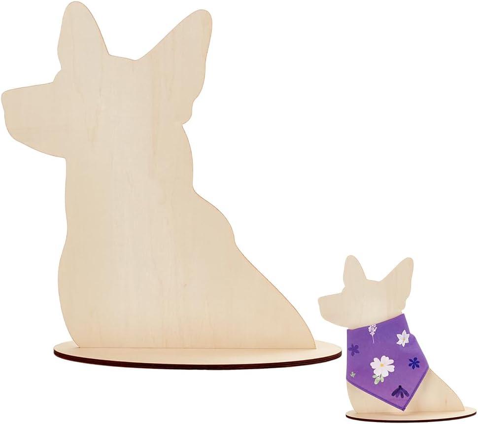 AHANDMAKER Dog Silhouette Display Stand, Wood Pet Bib Display Stands, Blank Wooden Scarf Holder for Dog, Small Craft Show Display Photography Props for Dog Accessory Bib Bandana Scarf Store Display
