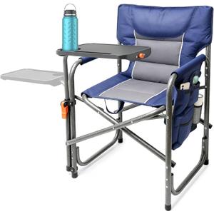Suteck Camping Directors Chair with Side Table, Folding Chairs, Blue