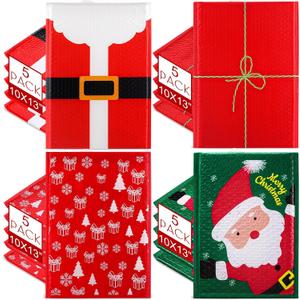 20 Pcs 10 x 13 Inch Large Christmas Poly Bubble Mailers Christmas Padded Envelopes Self Adhesive Holiday Shipping Bags Assorted Xmas Bags for Business School Family Xmas Gift