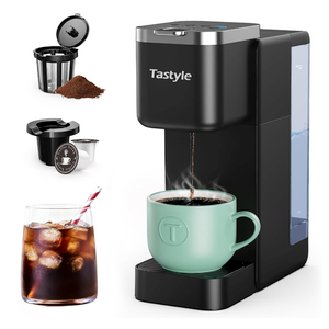 Tastyle Single Serve Coffee Maker, Iced and Hot Coffee Machine for K Cup & Grounds, Compact Design, 40oz Removable Water Reservoir, 6 to 24 Oz Brew Sizes, Fits 7.3" Travel Mug, Black