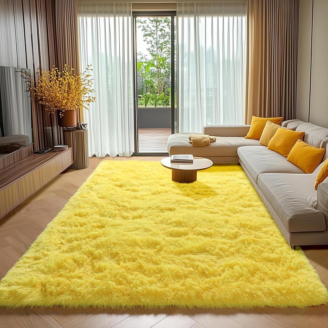 ONASAR Yellow Rugs for Living Room Bedroom, 5x8 Fluffy Bedside Area Rug, Soft Plush Shaggy Indoor Floor Carpet for Nursery Kids Girls Boys Teen Dorm Home Office Decor Aesthetic