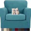 MAXIJIN 2 Piece Jacquard Chair Covers with Arms Super Stretch Non Slip Chair Slipcover for Living Room Dogs Pet Friendly Elastic Sofa Couch Protector Armchair Cover (Chair, Peacock Blue) (Small (1 Cushion))