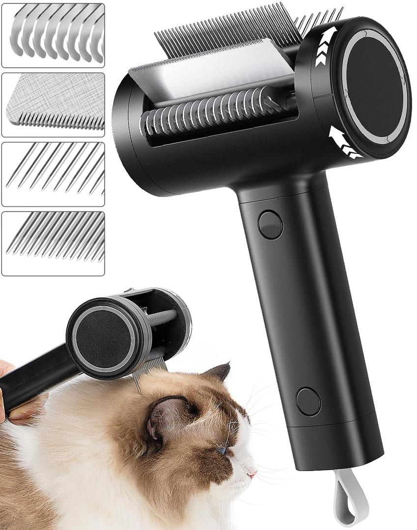 4-in-1 Cat Brush for Shedding, Undercoat Dog Grooming Rake for Deshedding Dematting, Hair Removal Comb Brush for Long & Short Haired Indoor Pets